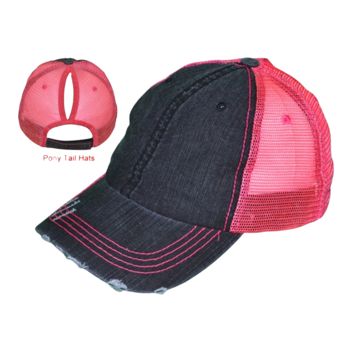 Women's Ponytail Distressed Hat - Pink