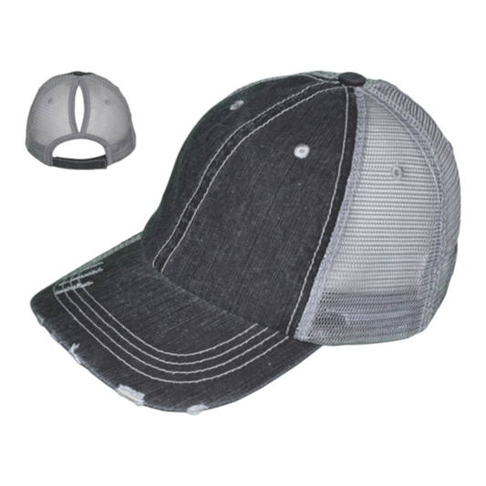 Women's Ponytail Distressed Hat - Charcoal