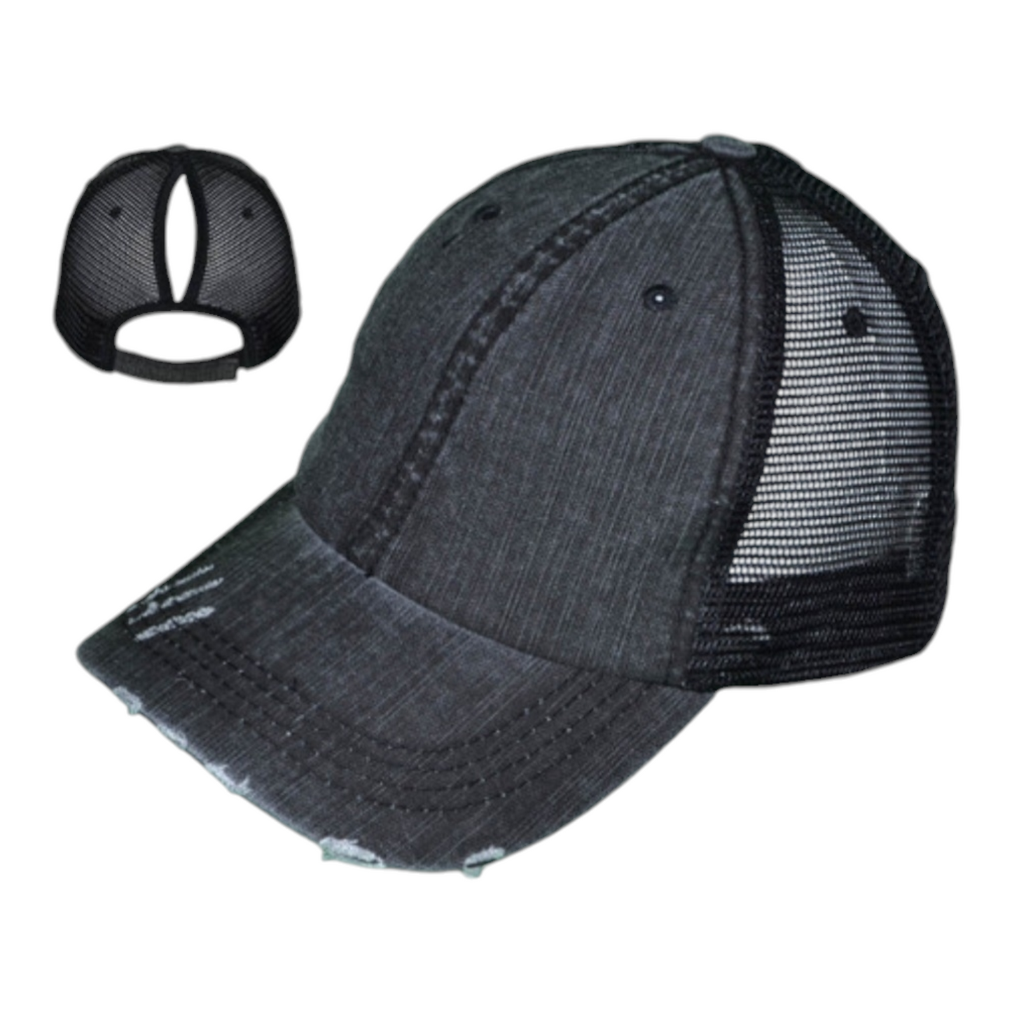 Women's Ponytail Distressed Hat - Dark Grey